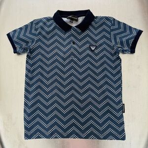 Armani Junior Blue and White Chevron Polo Shirt